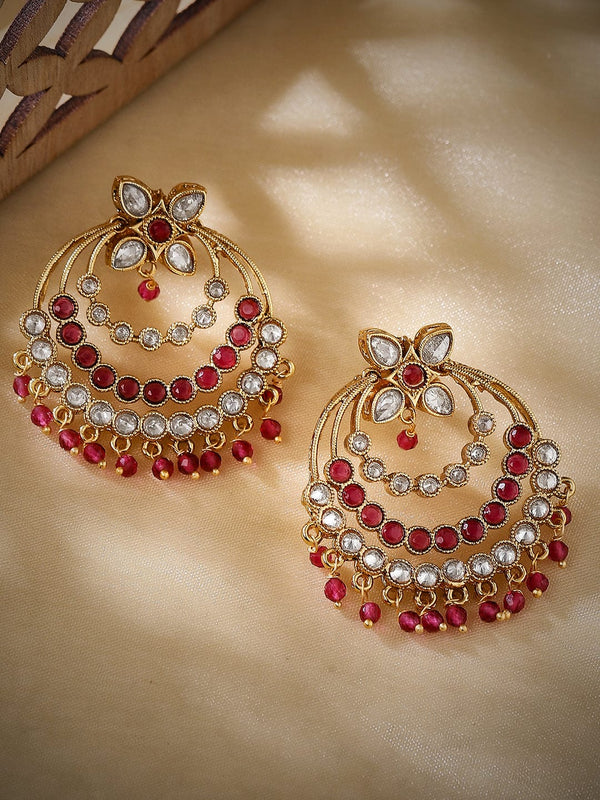 Rubans Gold-Plated Crescent Shaped AD Studded Chandbalis Earrings