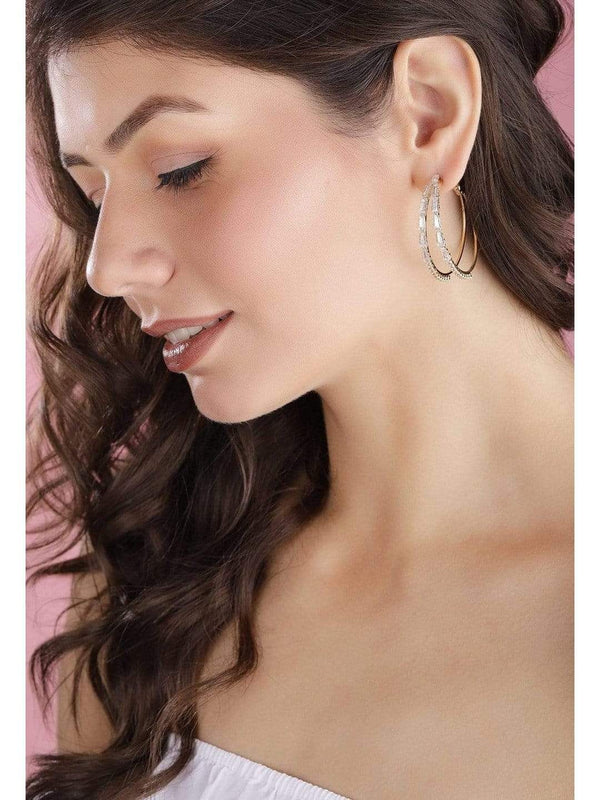 Rubans Gold Plated Handcrafted AD Stone Hoop Earrings