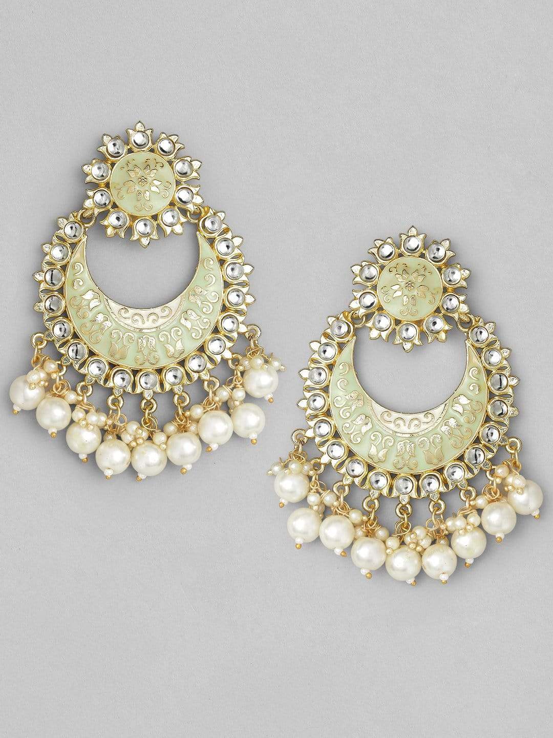 Rubans Gold Plated Handcrafted Blue Enamel Pearl Chandbali Earrings Earrings