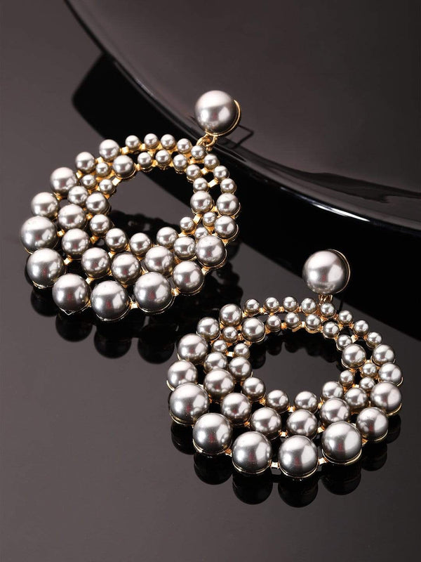 TOKYO TALKIES X Rubans Gold Plated Handcrafted Grey Pearls Chandbali Earrings