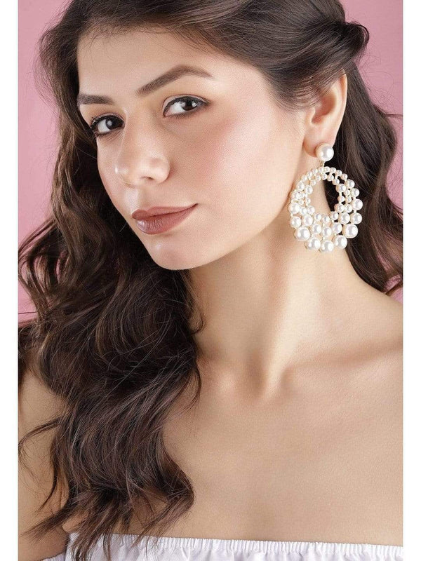 TOKYO TALKIES X RubansGold Plated Handcrafted White Pearls Chandbali Earrings