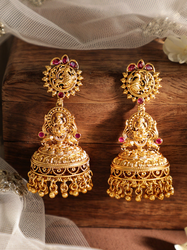 Rubans Golden Serenity 22k Gold Gold Plated Temple Design Jhumka Danglers