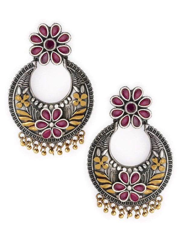 Rubans Oxidised Red Stone Chandbali Earrings