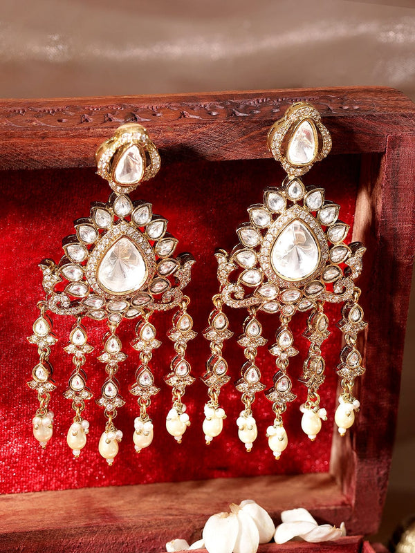 Rubans Radiant Reign: Gold Plated Kundan Drop Earrings