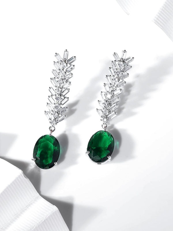 Rubans Rhodium Plated Emerald Green Zirconia Teardrop Classy Earring