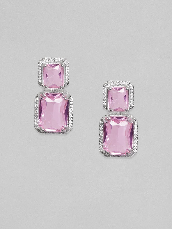 Rubans Rhodium Plated Premium white & Pink Saphire solitaire Zircons Dangle Earring.