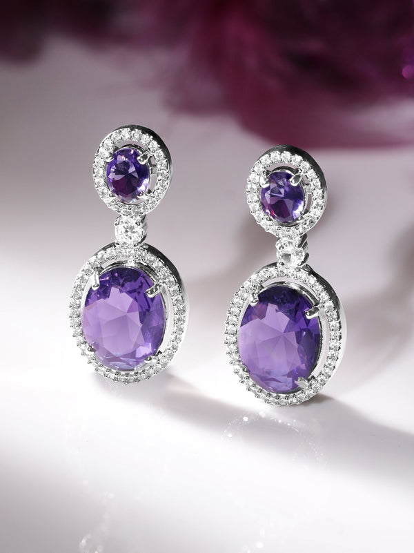 Rubans Rhodium Plated Premium White & Sapphire Zircons Drop Earrings