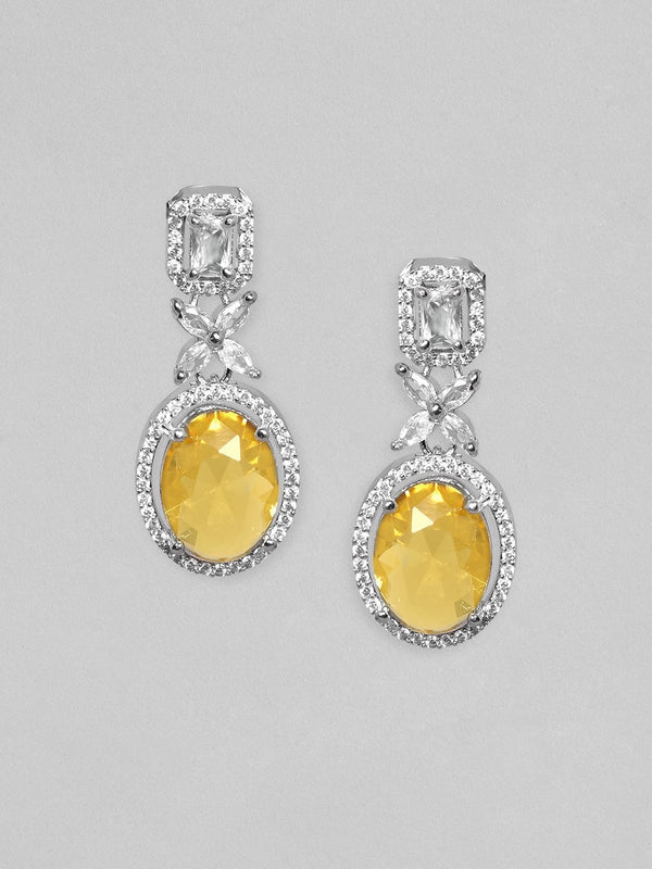 Rubans Rhodium Plated Premium White & Yellow Sapphire Zircons Dangle Earrings