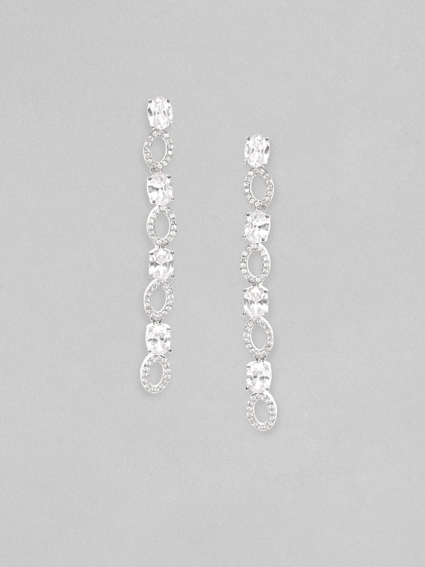 Rubans Rhodium Plated Zirconia Minimal Dangle Earrings