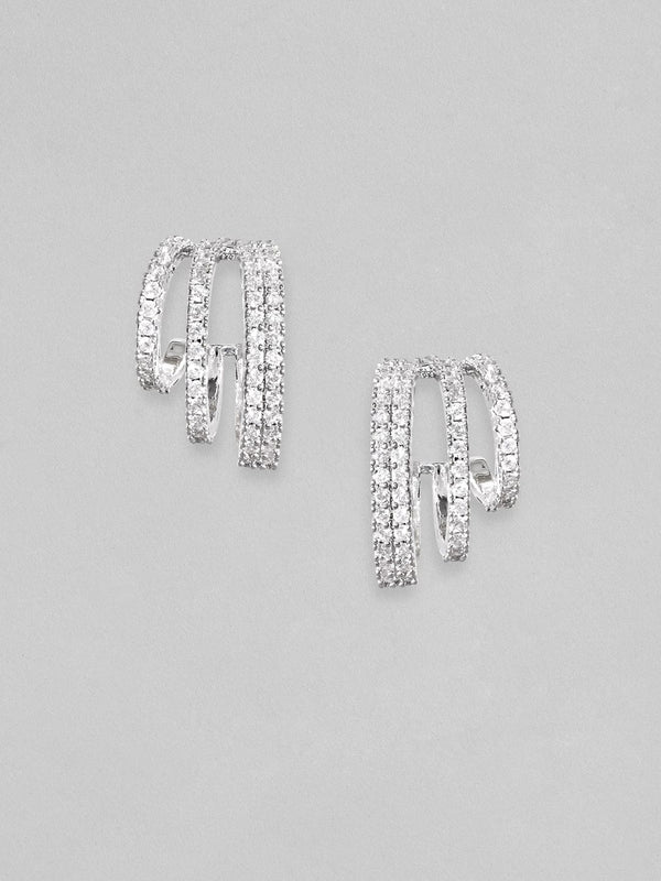 Rubans Rhodium Plated Zirconia Studded Layering Huggie Hoop Earring