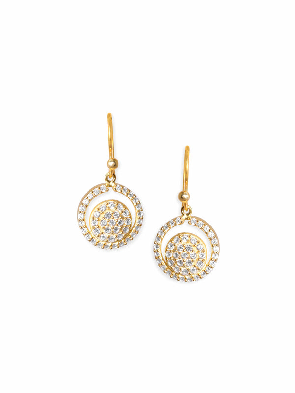 Rubans Silver 22K Gold Plated 925 Sterling Silver Pave Zirconia Studded Drop Dangle Earrings