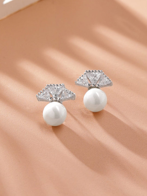 Rubans 925 Sterling Silver Zirconia and Pearl Accent Sterling Silver Stud Earrings