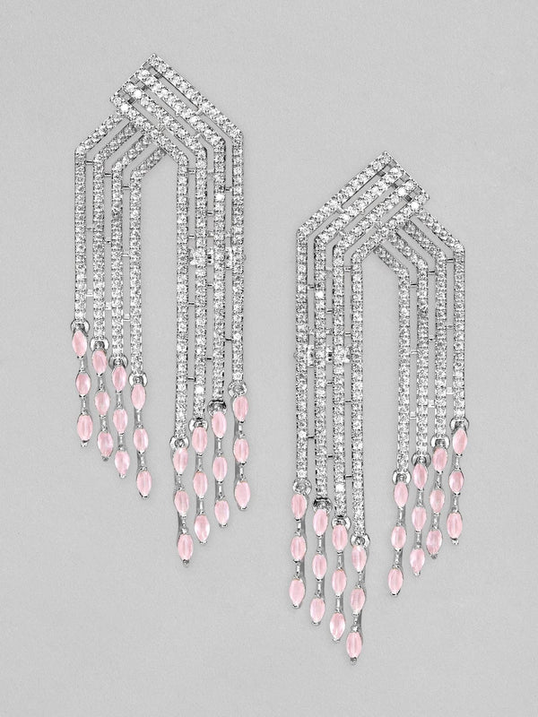 Rubans Silver Plated American Diamond Earrings With Pastel Pink Stones.