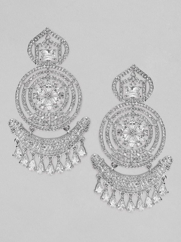 Rubans Silver Plated American Diamond Earrings With Studded Stones.