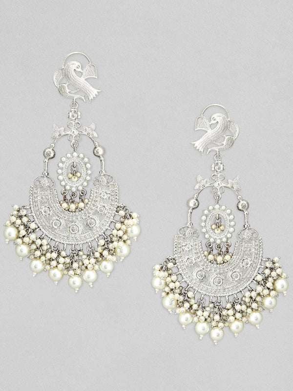 As Seen on Mrunal Thakur -  Rubans Silver-Plated Pearls Chandbali Earring