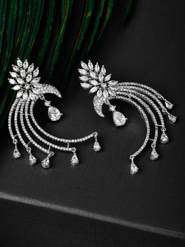 Rubans Silver-Plated White AD Drop Earrings