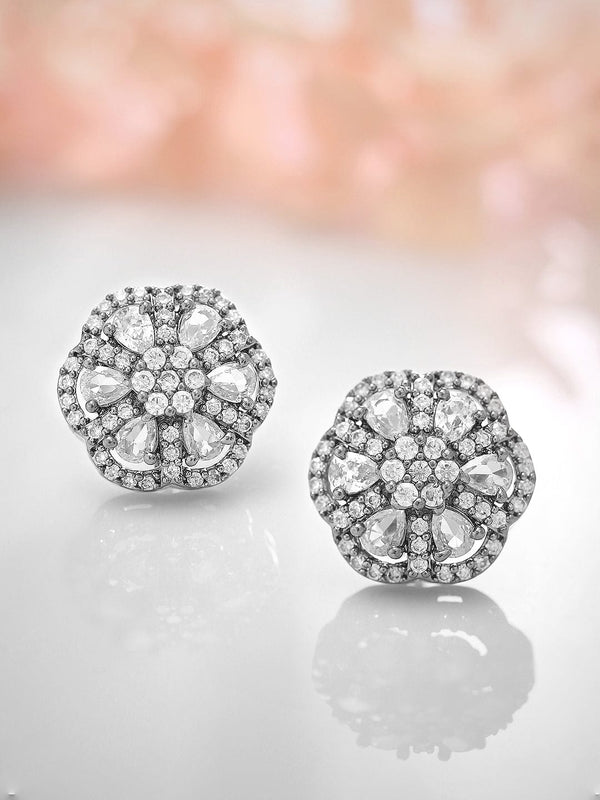 Rubans Silver-Toned Circular Studs Earrings