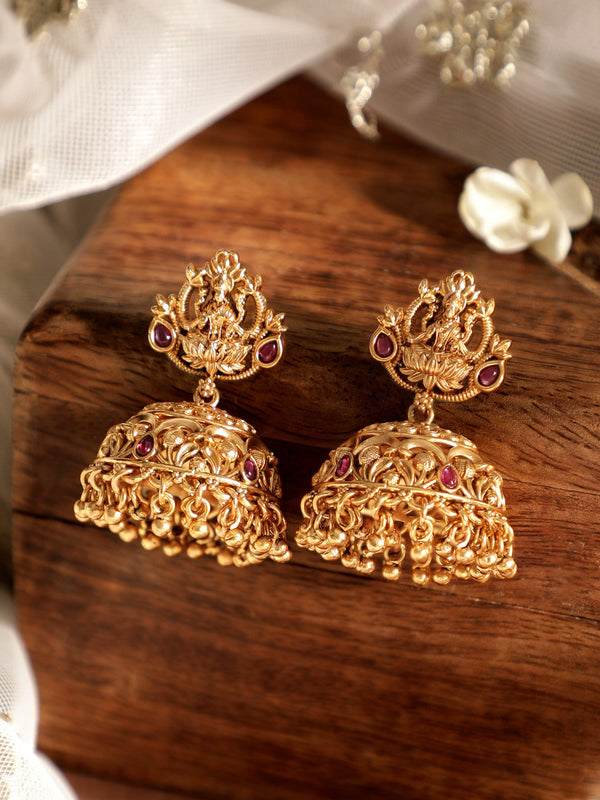 Rubans Traditional 22k Gold-Plated Divine Floral Jhumka Earrings