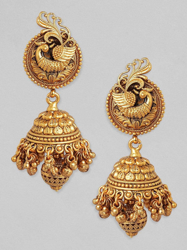 Rubans Traditional Gold Peacock Shaped Jhumkas