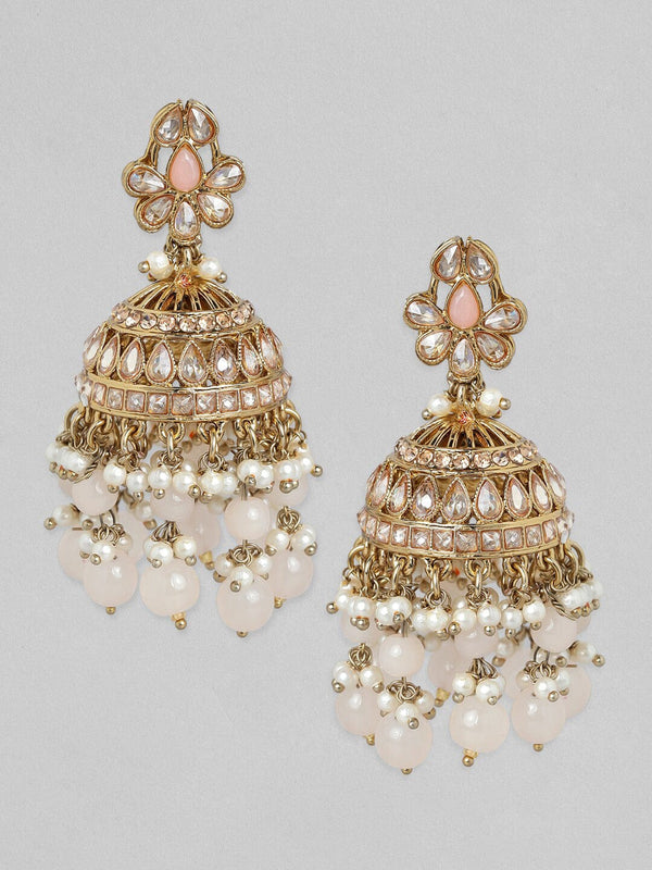 Rubans Traditional Gold Toned Jhumkas with Pearl Beads