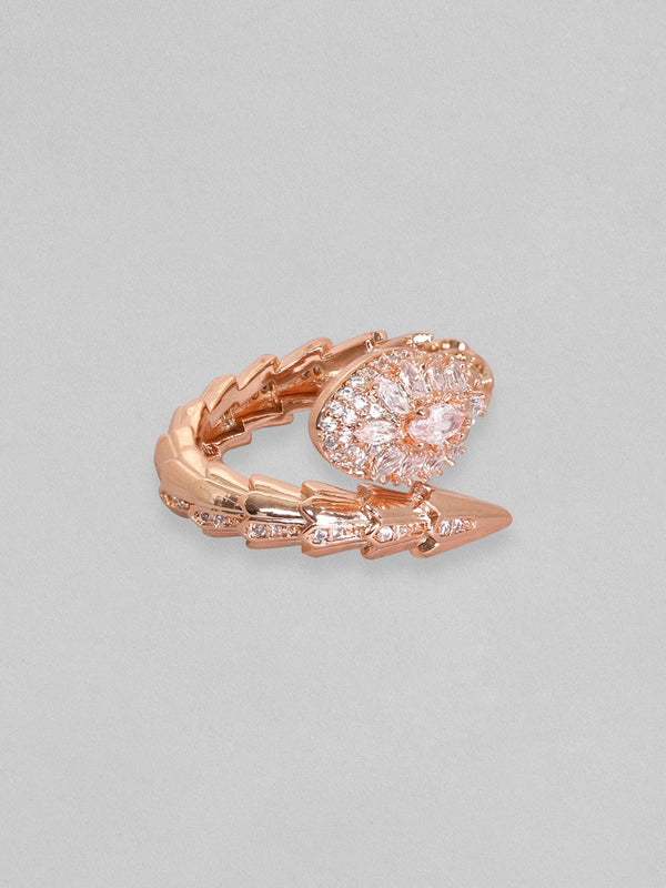 Rubans Voguish 18K Rose Gold Serpent Textured marquise Zirconia Studded Wrap Ring