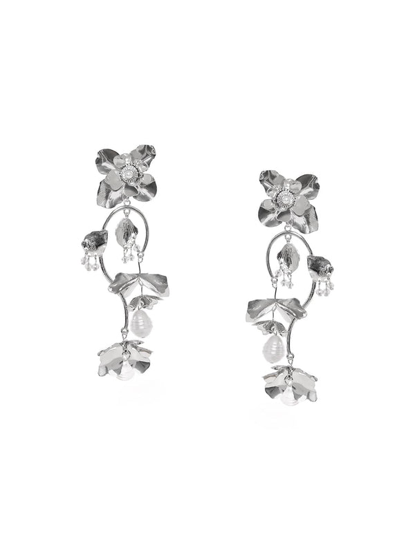 Rubans Voguish Eternal Bloom Silver Long Flower Chandelier Earrings