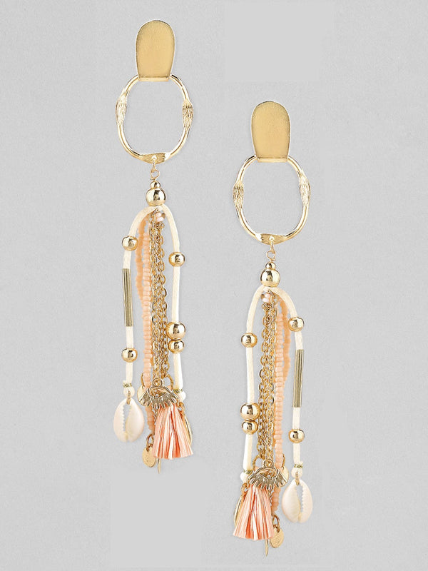 Rubans Voguish Gold Plated Handcrafted Pink Beaded Drop Earrings.