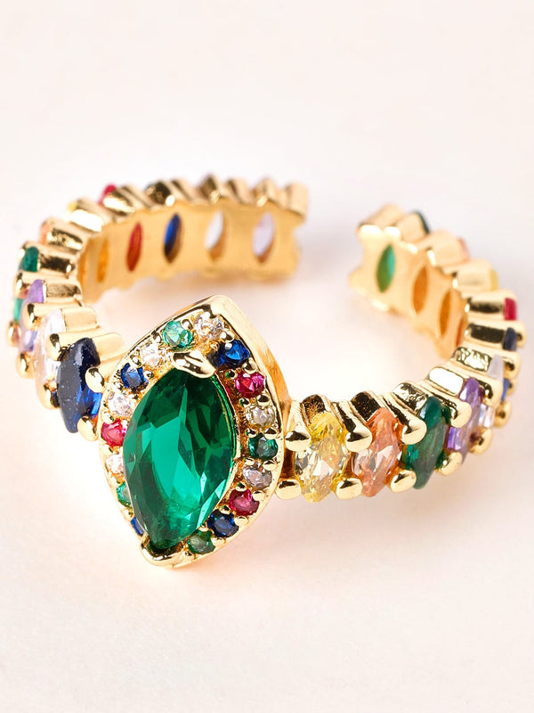 Rubans Voguish Gold Plated Multicolour Stone Studded Party Wear Ring.