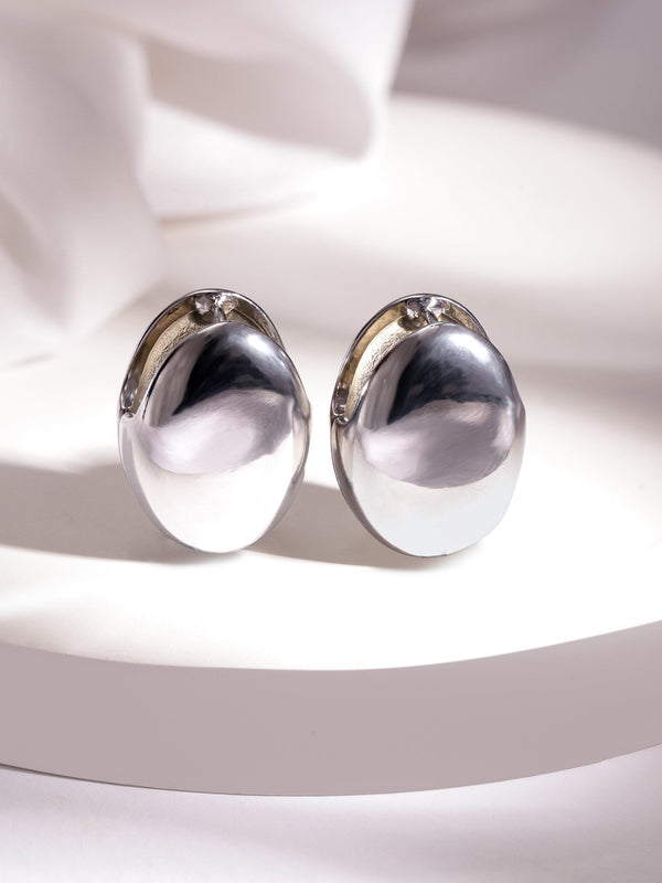 Rubans Voguish Silver-Plated Oval Studs Earrings