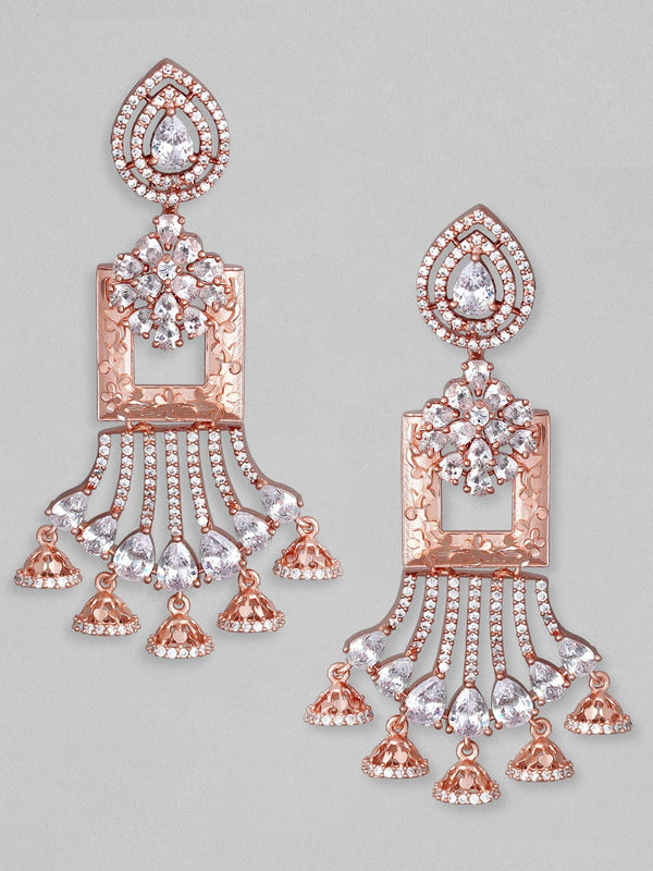 Rubans Zircon Studded Handcrafted Rose Gold Plated Drop Earrings