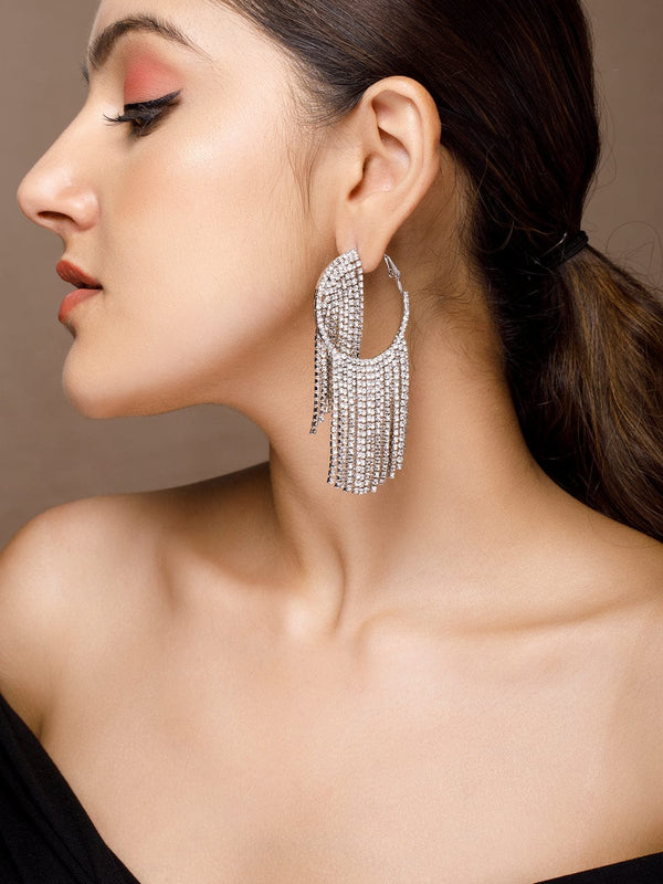 Rubans Voguish Silver-Toned & White Contemporary Drop Earrings