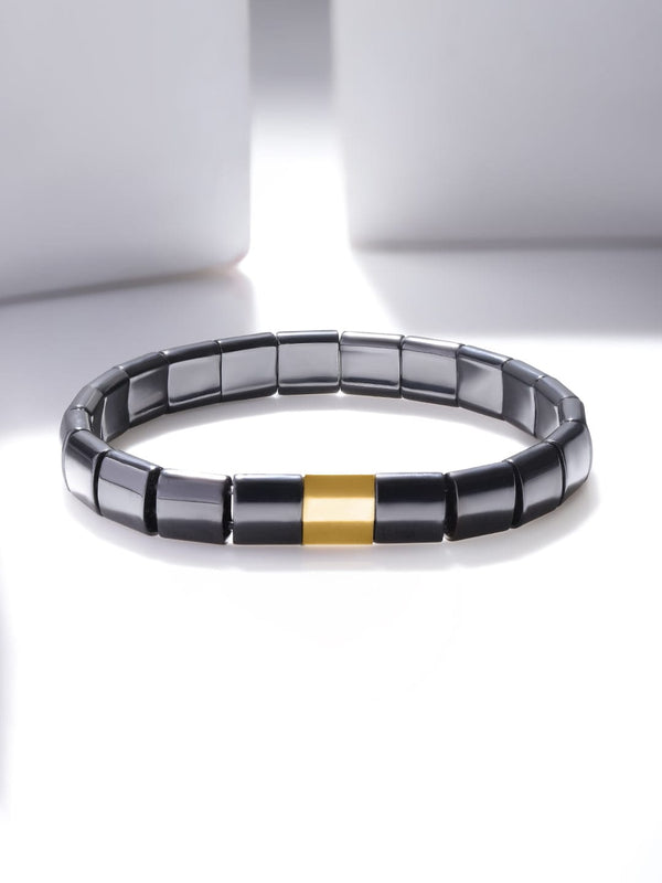 Voguish Men Black and Gold Toned High Quality Adjustable Ceramic Linked Bracelet