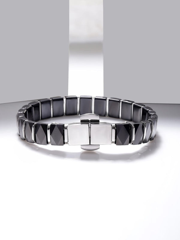 Voguish Men Black and Silver  High Quality Adjustable Ceramic Linked Bracelet